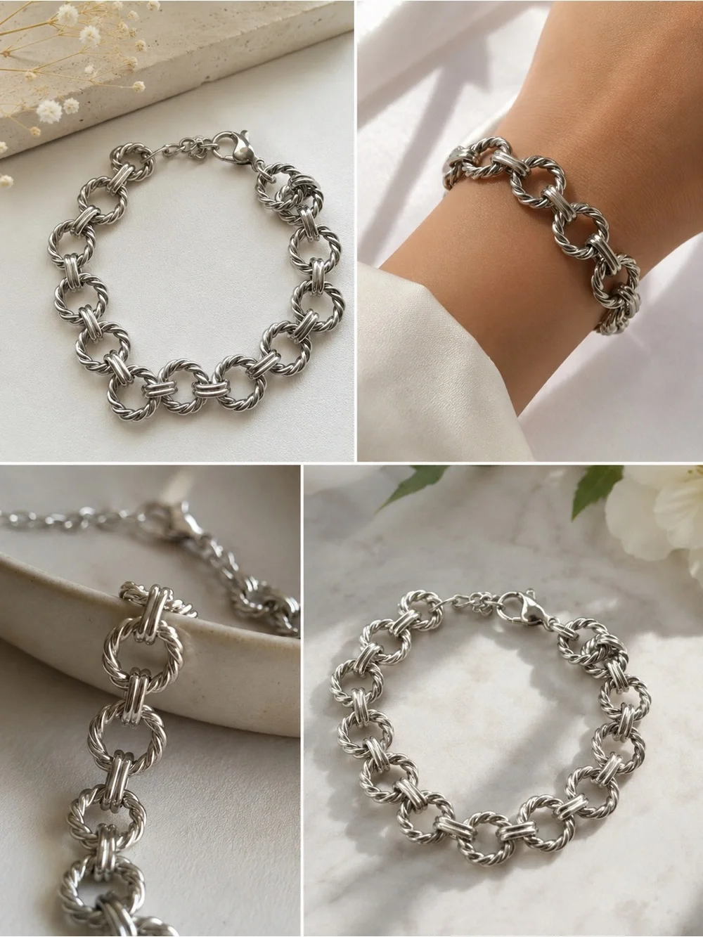 Twisted Link Stainless Steel Chain Bracelet - Women Jewelry